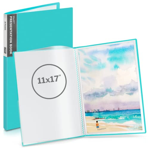 Dunwell 27.9x43.2 cm Ordner mit Hüllen – (Aqua), Kunst-Portfolio-Ordner 11x17, großer Ordner mit transparenten Blattschutzfolien, 24 Taschen, 48 Seiten 17x11 Poster, Arganizer, Archivqualität