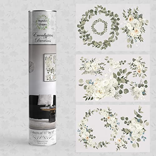 Thymeless Designs Eucalyptus Dreams zum Aufreiben, für Möbel und Handwerk, 3 Designbögen, je 27,9 x 43,2 cm, Heimdekor-Transfer, Möbel- und Bastelaufkleber, 3 Stück