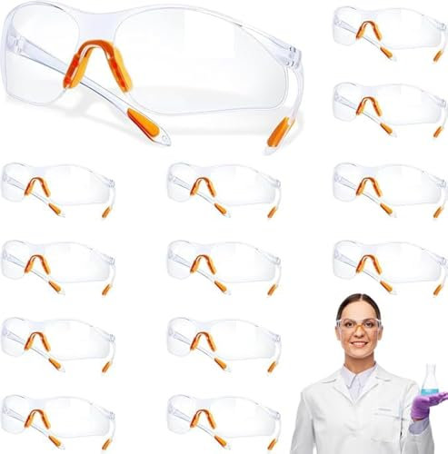 dafuhao 15 Pcs Eye Protection Glasses, Clear Protective Safety Glasses, Anti Scratch Spectacles Glasses with Clear Lenses and Rubber Nose Grips for DIY, Lab, Welding, Grinding, Cycling,Laboratory