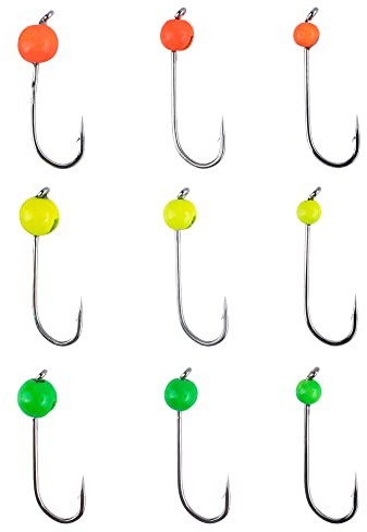 Zite Fishing Tungsten-Jighaken Set Neon - 9 STK 0,3g-1,2g Tungstenperlen am Forellenhaken - Je 3 x für Gummiköder Forelle Köder Ultra Light Angeln - Tungsten Jigköpfe - Forellen Gummiköder - Jig Haken