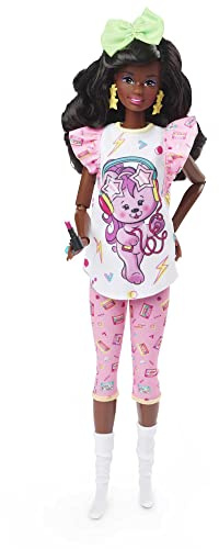Barbie Rewind Doll & Accessories with Curly Black Hair & 1980s-inspired Slumber Party Outfit, Collectible & Displayable
