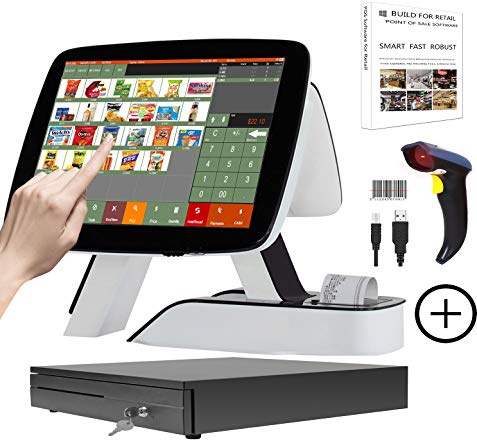 ZHONGJI All in One Cash Register with Built-in Receipt Printer Point of Sale System Touch Screen Retailer POS Software SET04