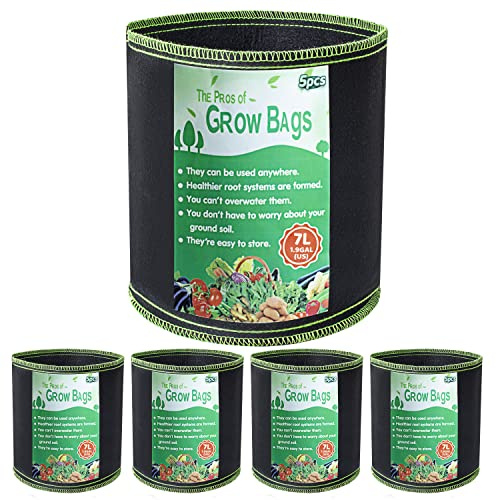 Growerz Stoff-Pflanzgefäß für Luftbeschneiden, Wurzelgesundheit und Entwässerung, wiederverwendbar, für Gartenarbeit im Innen- und Außenbereich, 7 l (Durchmesser 20,3 x H 22 cm), 5 Stück