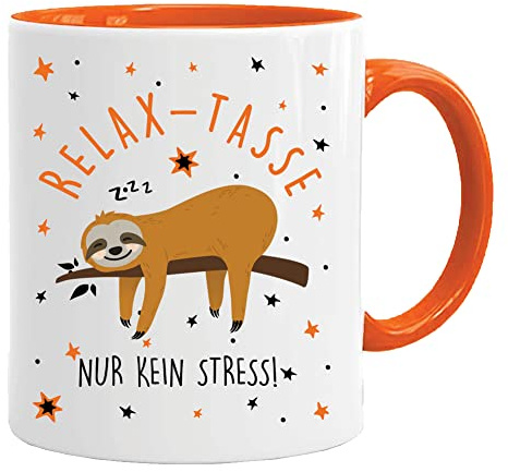 Tasse mit Spruch | Relax Tasse | bedruckt Faultier | Kaffeetasse Teetasse Geschenkidee Geschenk (Orange)