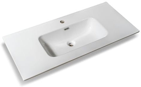 NORBE Lavabo ad Incasso (100x46 cm) in Ceramica | Lavandino Design Moderno vasca rettangolare | Finitura Bianco Lucido | Lavamani senza Piletta| Bacinella Sanitari Bagno (100,5 x 46,5 X 2 cm)