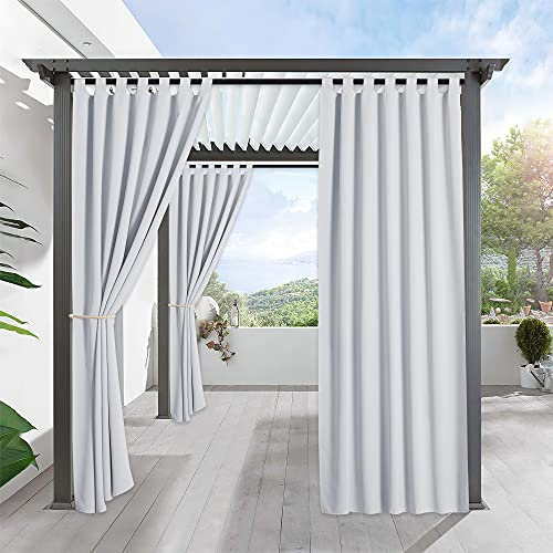 RYB HOME Outdoor Curtains for Patio Waterproof Tab Top Block Sunlight Thermal Insulated Privacy Assured Thick Outside Curtains for Deck, Balcony, Pool, W52 x L90, Greyish White, 1 Panel
