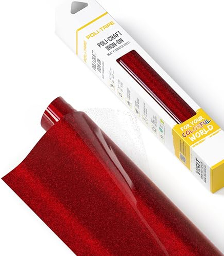 POLI-FLEX® PEARL GLITTER® - glitterfolie för textilier - Värmeöverföringsfilm med glittereffekt för påvärmning, plotterfolie för DIY-kläder, Röd, 30,5 cm x 61 cm