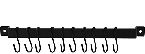 Flisdtry Soporte de pared, 435 mm, barra para colgar utensilios de cocina, organizador de tapa, con 10 en S, color negro