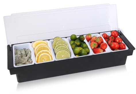 ICEBLUEOR Pizza Topping Station Condiment Caddy,Detachable Bar Caddy with Lid, Multifunctional 6 Compartment Trays Dispenser, Reusable Ice Condiment Serving Container For Home Restaurant