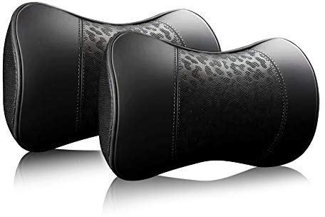 Carodi Cojín cervical de cuero para coche, cojín cervical, soporte cervical de espuma viscoelástica 100 %, cómodos asientos de coche de viaje y cojines suaves para la oficina en casa, negro, un juego