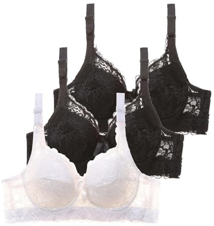 3Er-Pack Damen-BHS Solide Unterwäsche mit Bügel Abzugeben Geraffter Spitze-Set, Frauen Sexy Bustier Starker Halt Brüste für Sport &Training Tüll Vollschalen BH,Große Größe 75B-105D (Black, 90C)