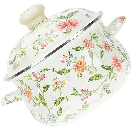 UTHCLO Olla Esmaltada Con Doble Asa Antiquemaduras Para Cocinar Leche y Guisos Tapa Incluida Menaje Cocina Para Inducción y Gas
