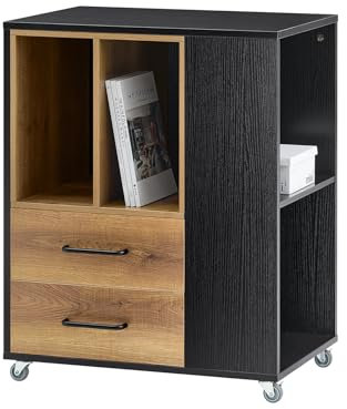 SoBuy Aktenschrank Aktenschrankwagen Druckertisch Druckerständer Rollcontainer Büroschrank Rollcontainer Lagerschrank Schrank für Büro Vintagebraun BHT ca. 60x75x40cm ASK01-PF