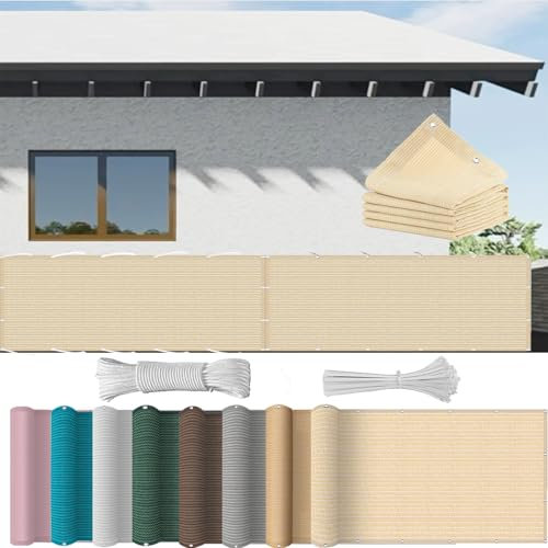 Balkon Sichtschutz 130 x 200 cm Windschutz Staubschutz Wetterfest Balkonverkleidung, Beständig Balkonfächer Balkon Sichtschutz mit Kabelbinder Kordel für Balkon, Creme Farben