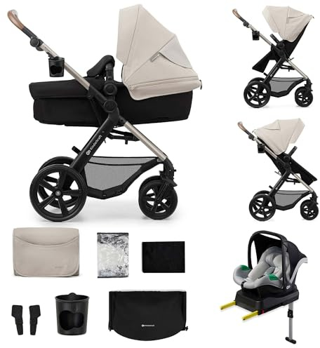 Kinderkraft MOOV 2 carrito bebé 4 en 1 con capazo y silla de paseo, travel system con silla de coche MINK PRO i-Size, ruedas antipinchazos, hasta 22 kg, Gris