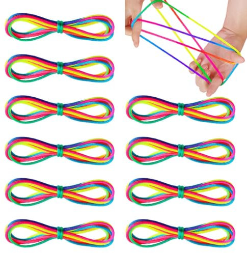 EYVRPAU 10 Stück Fadenspiel Fingerspiel Seilspielzeug für Kinder Mitgebsel Kindergeburtstag ab 4 Jahren (160cm lang) (Regenbogen)