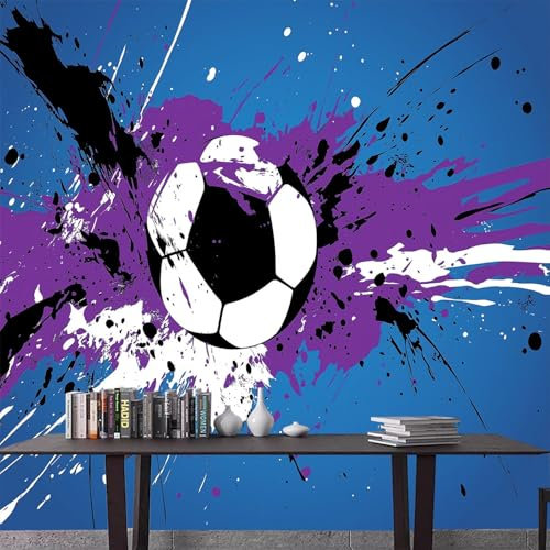 Photo Wallpaper Football Theme 200 x 140 cm - Non-Woven Premium Art Print Fleece Wall Mural Decoration Poster Picture Design- 3D Effect Living Room Background Blue