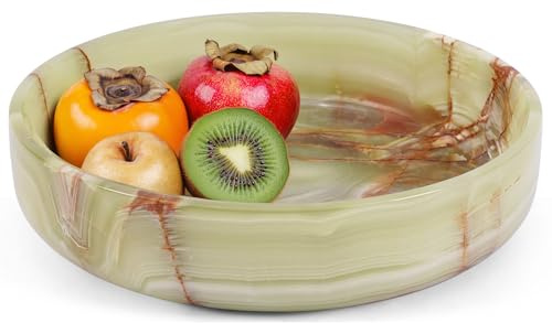 EARTHEN CRAFTS serveringsskål i marmor 20 cm grön onyx handgjord fruktskål för köksbänk – dekorativ frukthållare för heminredning