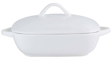 LYVQZPWLR El horno de cerámica, Fuente de cerámica for lasaña con tapa, fuente rectangular for tiramisú, fuente de porcelana for hornear pasta for horno, fuente roja(White Square)