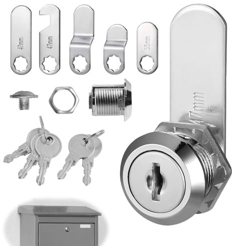 4 pezzi chiavi, 5 tipi di piastre di serratura diversi,Chiusura per cassetta postale, Chiusura per cassetta postale, 16 millimetri, diametro 18 millimetri，Serratura dell'asse principale