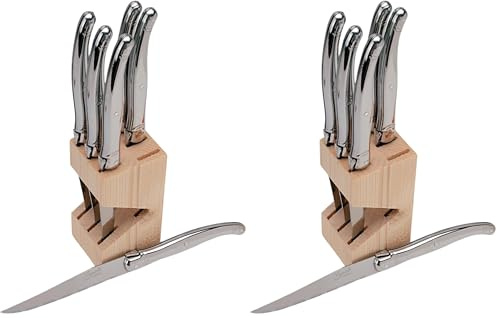 Laguiole Jean Dubost 16572 Bloc 6 Couteaux Steak Tout Inox, Argent (Lot de 2)