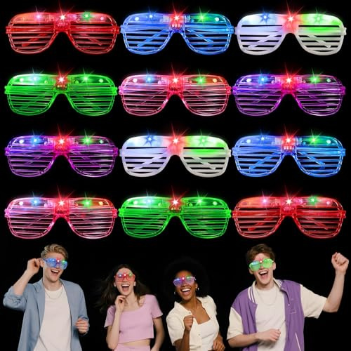 SCIONE 12 Pack Shutter LED Glass, Light Up Toys with Multi Colors&3 Light Modes, Glow in the Dark Party Supplies, Glow Sticks Party Favors for Birthday, Christmas, Halloween and Neon Party Decorations