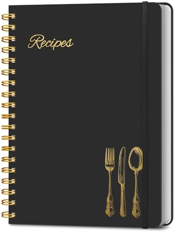 LuBudingJoy tom receptbok att skriva i dina egna recept. Sprial inbunden tom kokbok, receptjournal håller 130 recept (svart)