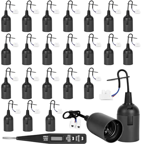 Casquillos E27 24 Piezas Adaptador de Bombillas E27 Soporte de Lámpara Convertidor Portalamparas con Probador de Voltaje, Bases de Lámpara con Cable y Terminal