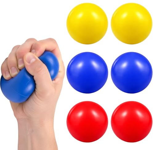 6 Stück 5cm Anti Stress Bälle, Knautschbälle mit 3 Farben, Schaumstoffbälle für Hände, Knautschball zur Stressbewältigung, Stressball für Erwachsene Entspannung (Rot Gelb Blau)