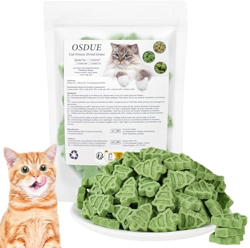 OSDUE 100g Gatta Liofilizzato, Erba Bastoncini da Masticare per Gatti, Snack Liofilizzato per Pulizia dei Denti con Pollo, erba d'orzo, tuorlo d'uovo congelato, per la Rimozione Delle Palle di Pelo