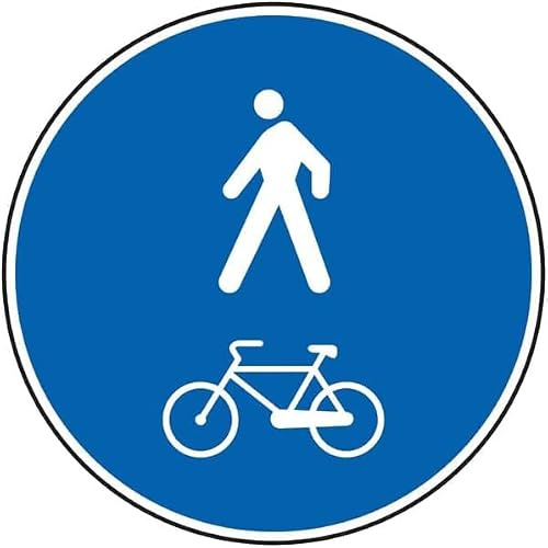 M-ITALY CARTELLO IN LAMIERA SCATOLATA DISCO diametro 60 cm - Percorso pedonale e ciclabile - SEGNALE CATARIFRAGENTE CON CAVALLETTO (Solo Cartello)