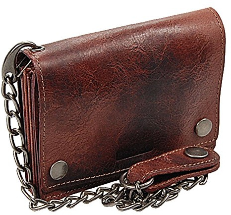 GoBago Biker Geldbörse Leder mit Kette Herren Geldbeutel Kettenbörse Bikerbörse Trucker (Vintage-Brown)