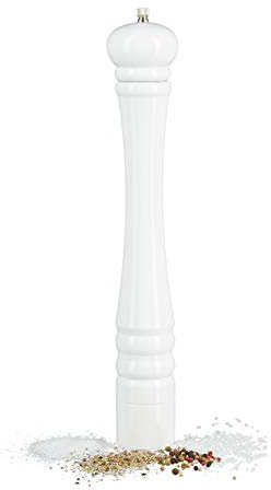 Relaxdays Pfeffermühle Holz, Keramikmahlwerk, groß, HxBxT: 40 x 6 x 6 cm, klassisches Design, weiß