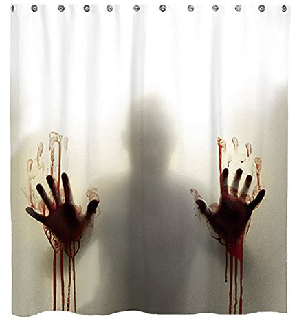 Milya Duschvorhang Badvorhang Horror Hilfe mit blutigen Händen Thema mit Haken, Anti-Schimmel, Wasserdicht, Polyester, 175x180cm