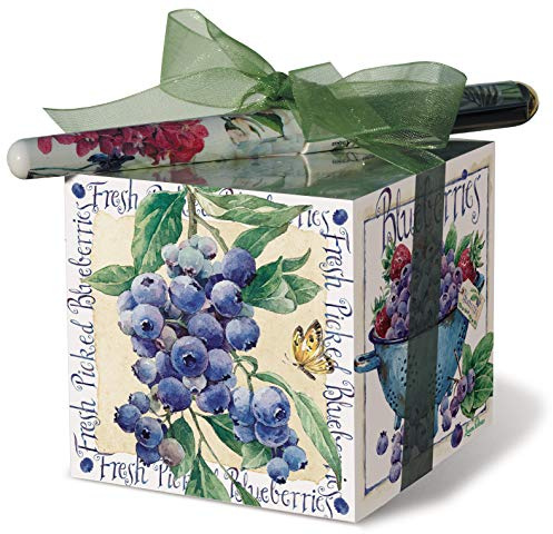 Lissom Design Block Paper Note Pad - Designer Memo Sheets for Home or Office Notepad and Pen Set, 3 x 3-Inch Cube, Fresh from The Farm - Blueberries