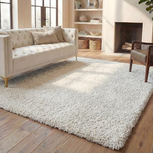 SAFAVIEH August Shag Collection Area Rug - 9' x 12', Beige, Solid Design, Non-Shedding & Easy Care, 1.2-inch Thick Ideal for High Traffic Areas in Living Room, Bedroom (AUG900D)