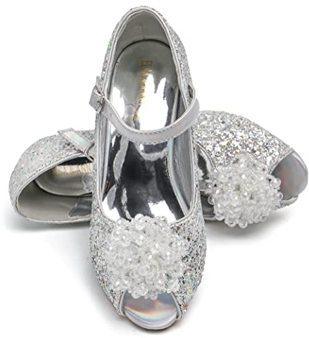 ELSA & ANNA Scarpe da principessa per ragazze - Scarpe con tacco 3cm - Scarpe per costumi Elsa glitterate per feste e compleanni - Tacchi alti per bambini (SIL24)