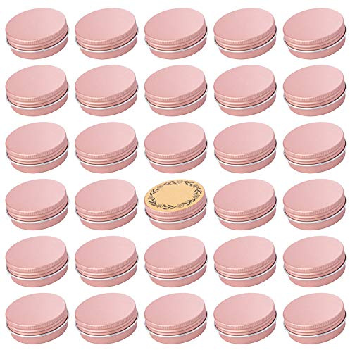 1 oz / 30ml Screw Top Aluminum Tin Jar with Screw Lid and Blank Labels (Rose Gold - Pack of 32)