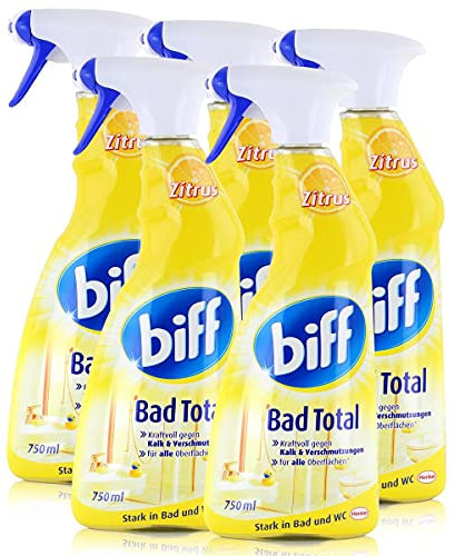 Biff Bad Total Zitrus 750ml - Stark in Bad und WC - Kraftvoll gegen Kalk - Mit Zitrusduft (5er Pack)