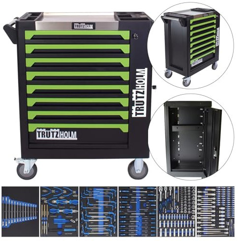 TRUTZHOLM Werkstattwagen 249-tlg. bestückt 8 Schubladen Schaumeinlagen Soft-Close-System zentral abschließbar Werkzeugkasten Werkzeugkiste Werkzeugordnung
