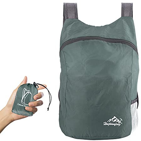 TSLBW Ultraleichter, faltbarer Rucksack, kleiner Wanderrucksack, langlebig, leicht, verstaubar, für Damen und Herren, für Outdoor-Sport, Reisen, Wandern, Camping, Radfahren, 1-grau, S