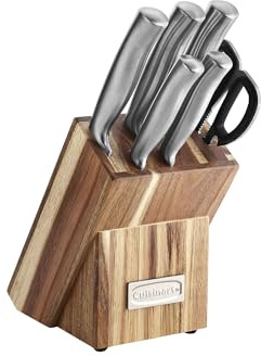 Cuisinart C77SS-7P Stainless Steel 7-Piece Prep Knife Set Acacia Block Precision Cut Blades, Ergonomic Handles