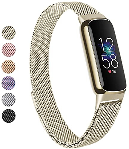 Vanjua - Metallarmband kompatibel mit Fitbit Luxe Bands, verstellbares Ersatzarmband aus Edelstahlgewebe für Fitbit Luxe/Luxe Special Edition Fitness Tracker Damen Herren (Champagnergold)