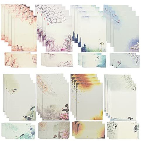 Reforung 32 Blatt Briefpapier mit 16 Blatt Umschläge Set Chinesischer Stil Briefpapier Briefbogen Sets Briefpapier Blumen vintage Schreibpapier Motivpapier mit Umschlag für Bürobedarf Schreibwaren