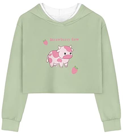 DISNIMO Flickor magtröja huvtröjor 5-14T barn långärmad pullover sweatshirts atletisk volleyboll kläder, Jordgubbe ko, 9-10 Years