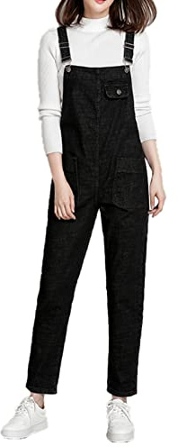 Jamron Dam Plus Size Stretch Hängselbyxor Jeansoverall Långa Jumpsuits Playsuits Jeansbyxor Svart 4XL