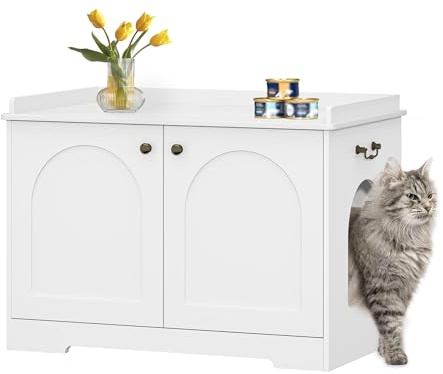 Hzuaneri Katzenschrank mit Griffen, 80 cm Katzenklo Schrank, Weiß | Katzentoilette, Katzenhaus mit Tür, Hölzerner Beistelltisch für Haustierhaus, 50 x 80 x 57cm, Stabile Katzenschrank, CB05703X