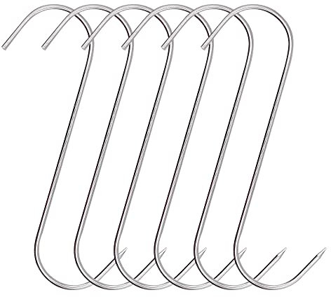 ONEBO 6 Pezzi Ganci per carne,Ganci Macellaio,Ganci per carne per affumicare,per appendere cervi, manzo, pesce, merluzzo, pancetta, barbecue, grill