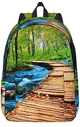 KoNsev Wooden Bridge Stream Water Laptop-Rucksack, Reiserucksack, Arzttasche, schwarz, Rucksack, stilvoll, leicht und funktional, Schwarz , S