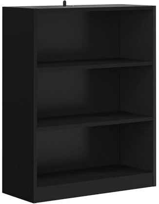 3/4/5/6 Layer Wooden Bookcase, Extra Large Wooden Shelving for Office and Living Room, Free Standing Open Shelf Unit for Storage, Organization, and Display of Books and Home Decor (Black, 3 tier)